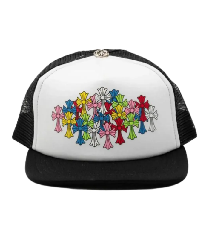 CHRM HRTS Multicolor Crosses Logo Trucker Hat White Black