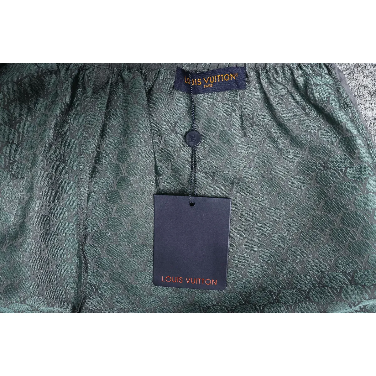 LV Logo Jacquard Elasticated Silk Shorts Grey - Image 4