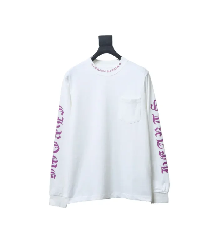 CHRM HRTS Purple Neck Logo Long Sleeve T-Shirt White