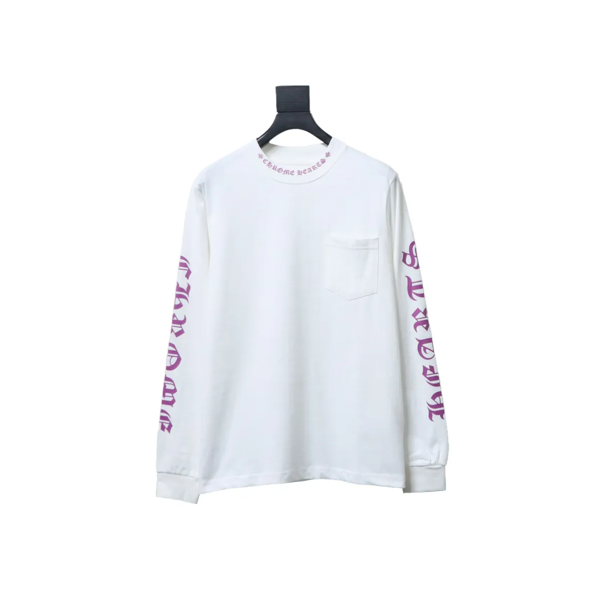 CHRM HRTS Purple Neck Logo Long Sleeve T-Shirt White