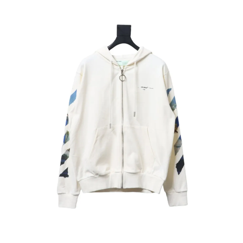 OFF WHT Pascal Arrow Zipped Hoodie White