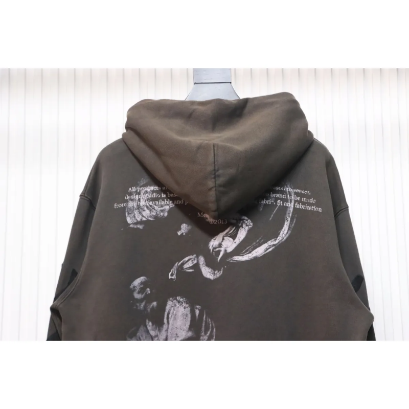 OFF WHT Logo Print Cotton Hoodie Brown Black - Image 7