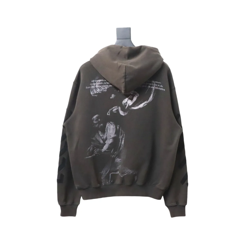 OFF WHT Logo Print Cotton Hoodie Brown Black - Image 2