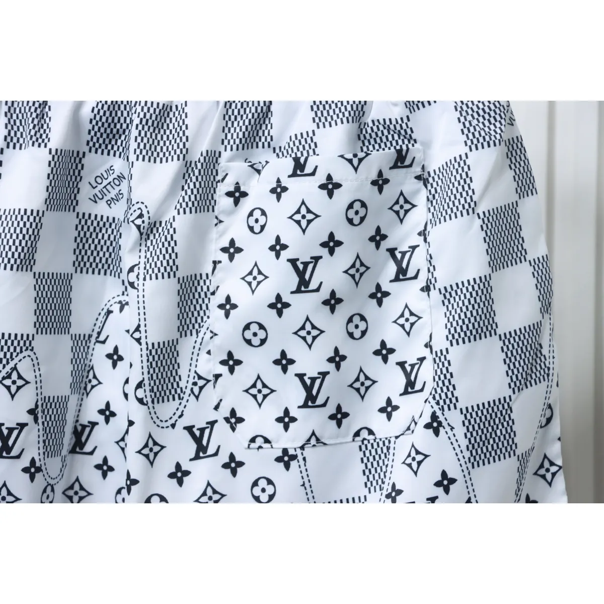 LV Checkerboard Jacquard Panel Beach Shorts White - Image 5
