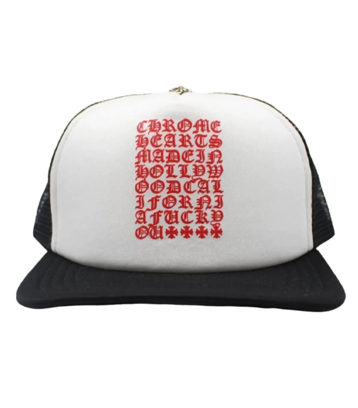 CHRM HRTS Eyechart Trucker Hat Black White Red