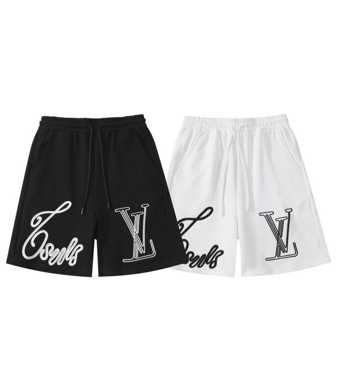 LV Shorts Black Script Embroidery