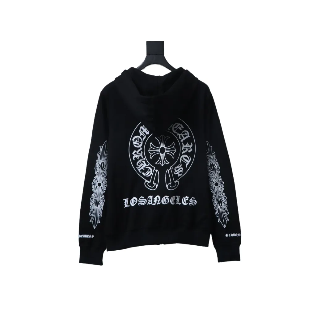 CHRM HRTS Cuff Sanskrit Print Zip-Up Hoodie Black - Image 2