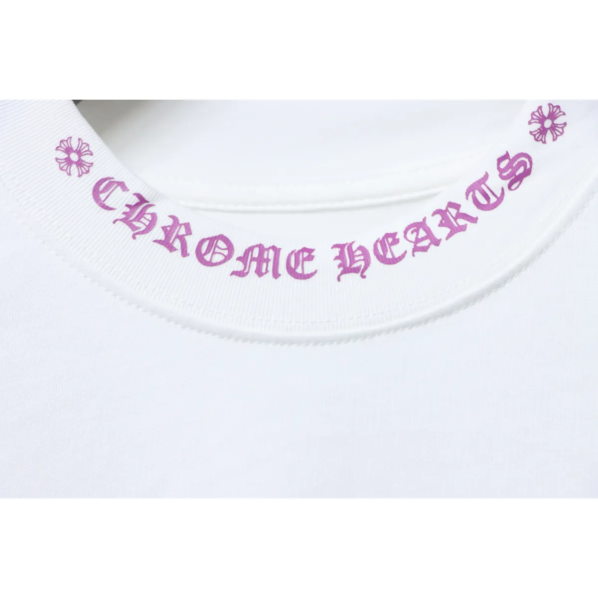 CHRM HRTS Purple Neck Logo Long Sleeve T-Shirt White - Image 3