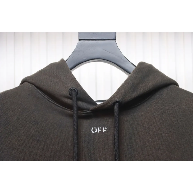 OFF WHT Logo Print Cotton Hoodie Brown Black - Image 3