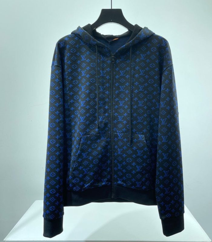 HOODIE ZIP-UP BLACK & BLUE MONOGRAM