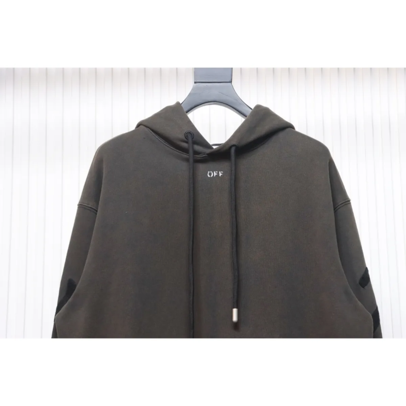OFF WHT Logo Print Cotton Hoodie Brown Black - Image 4