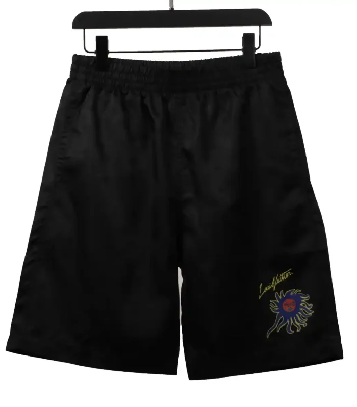 LV Sun Printed Cotton Track Shorts Black