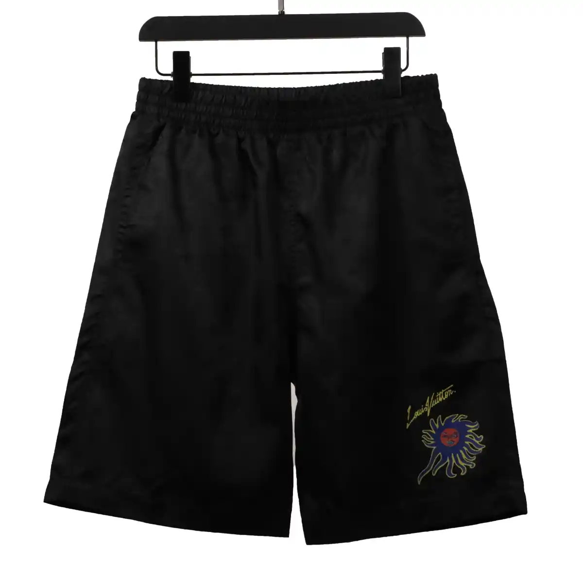 LV Sun Printed Cotton Track Shorts Black