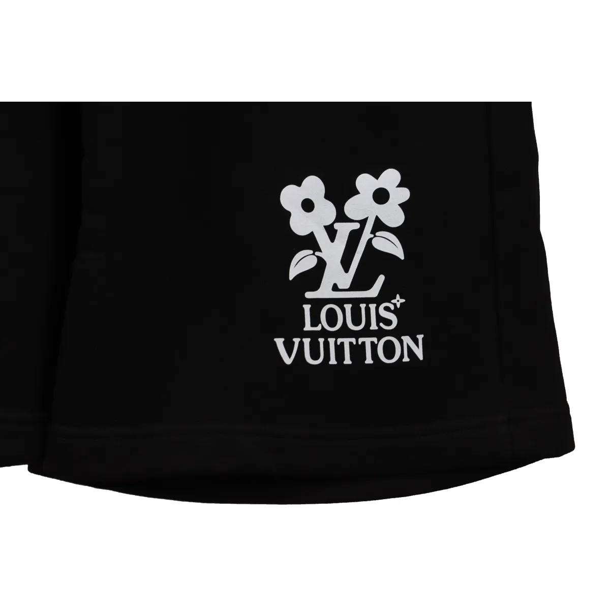 LV Floral Print Cotton Track Shorts Black - Image 3