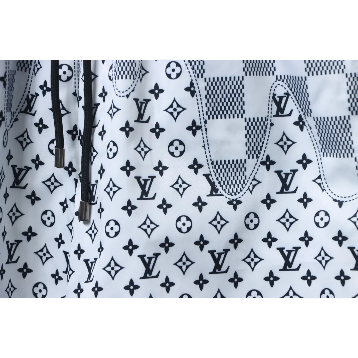 LV Checkerboard Jacquard Panel Beach Shorts White - Image 4