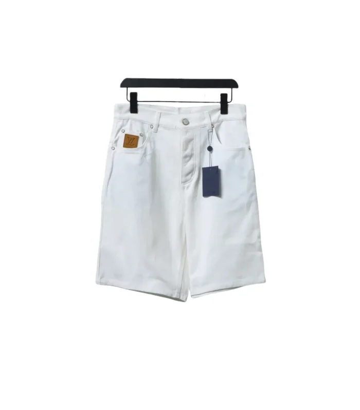 LV Pocket Leather Label Denim Shorts White