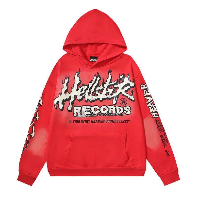 HLSTR Hell Red Flare star Retro washed distressed Print Hoodie - Image 2