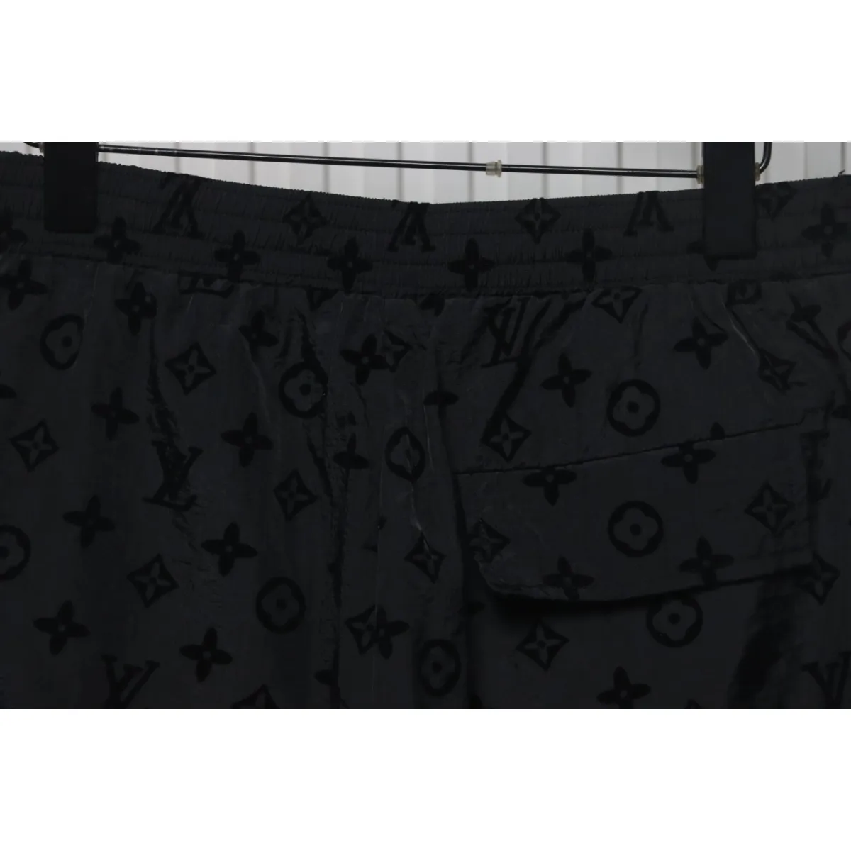 LV Printed Flocked Beach Shorts Black - Image 8