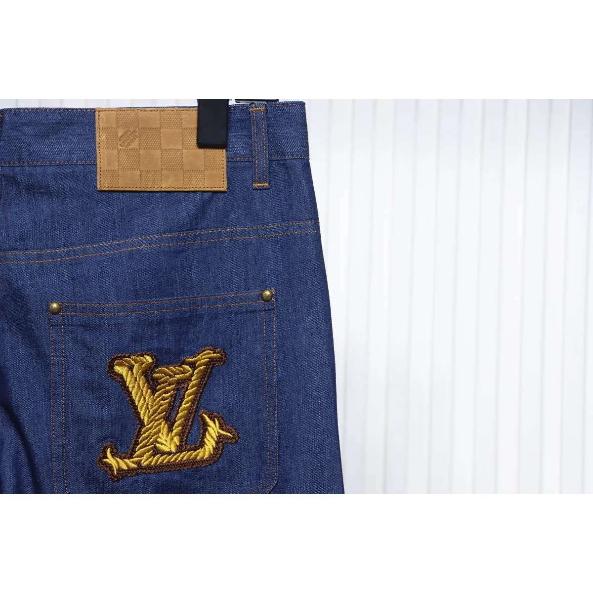 LV Rope Embroidery Denim Shorts - Image 7