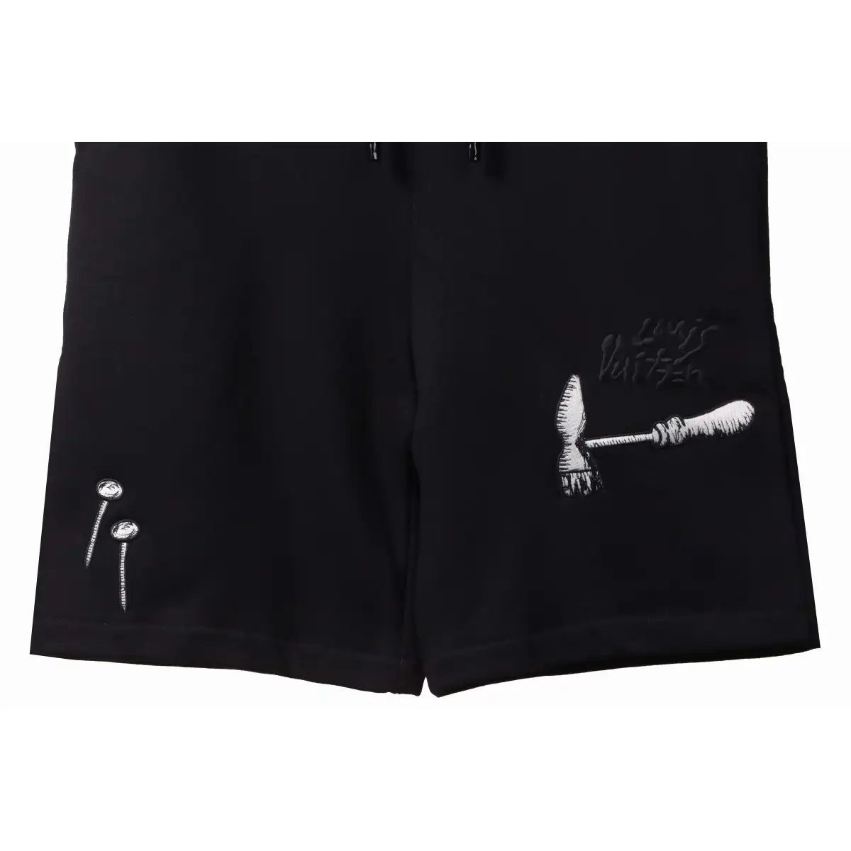 LV Tool Pattern Printed Cotton Track Shorts Black - Image 4