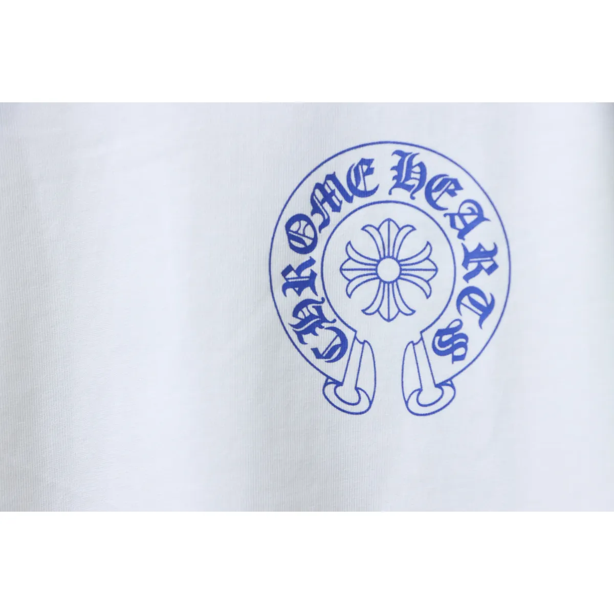 CHRM HRTS Blue Horseshoe Cross Long Sleeve T Shirt White - Image 5