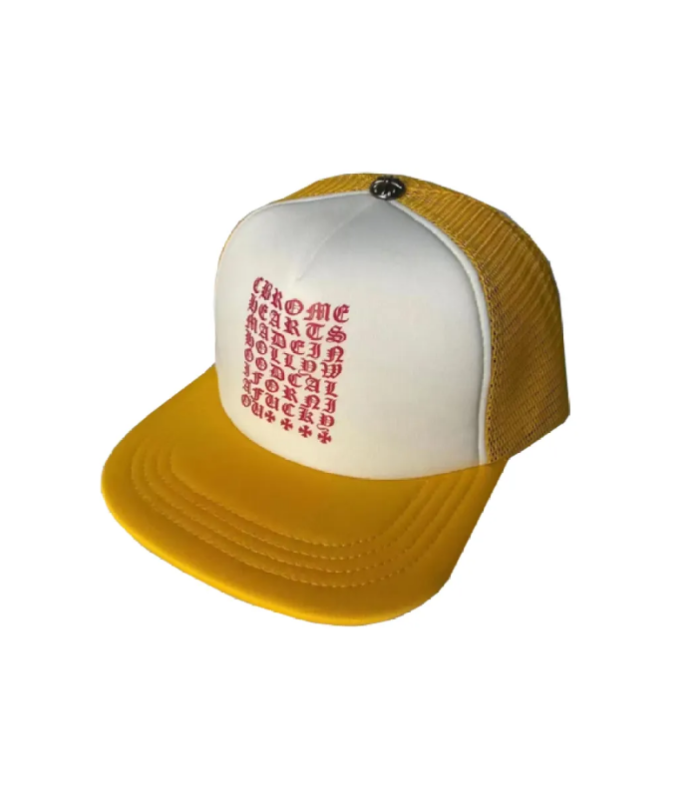 CHRM HRTS Eyechart Trucker Hat Yellow White