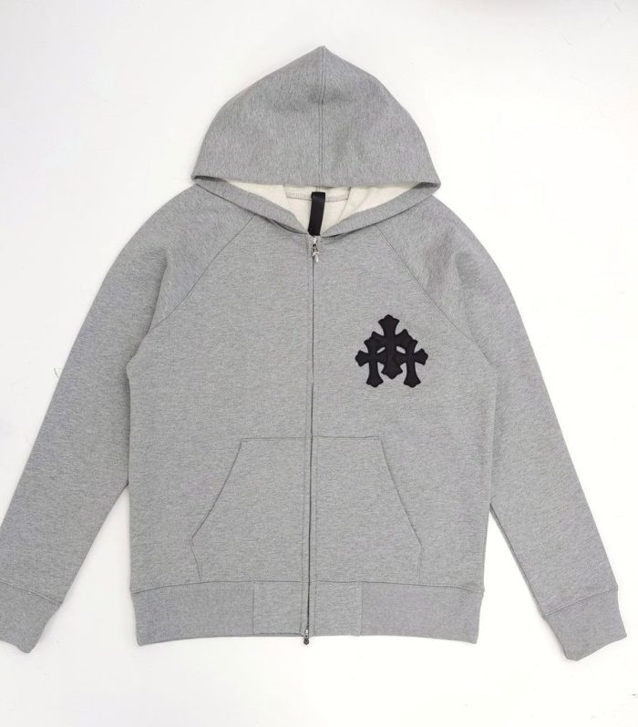 HOODIE GREY ZIP-UP & CROSS PATCHES 2023