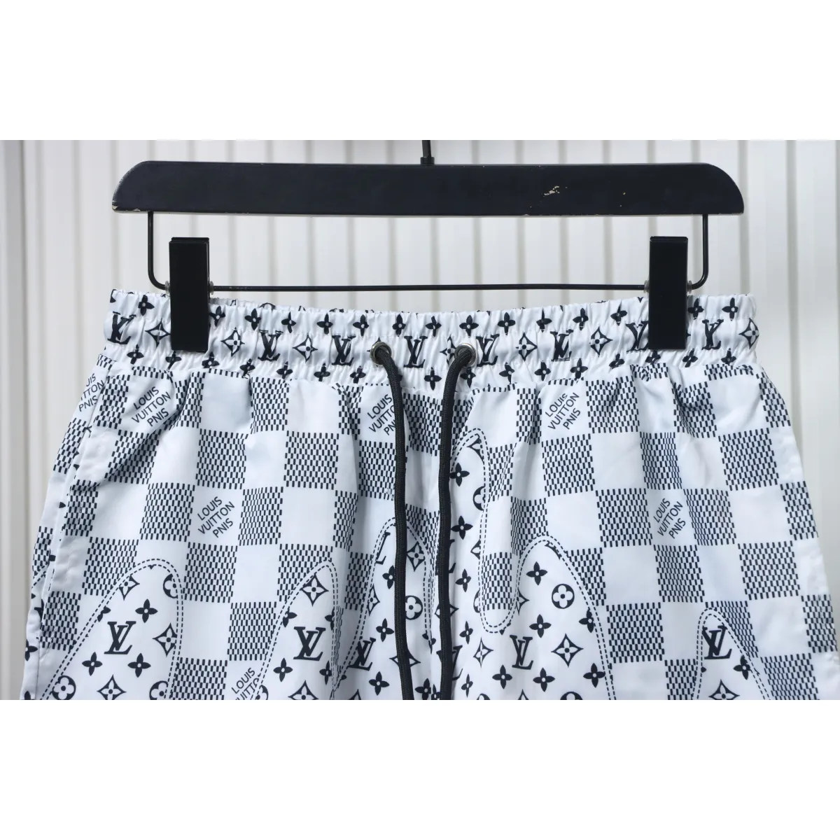 LV Checkerboard Jacquard Panel Beach Shorts White - Image 3