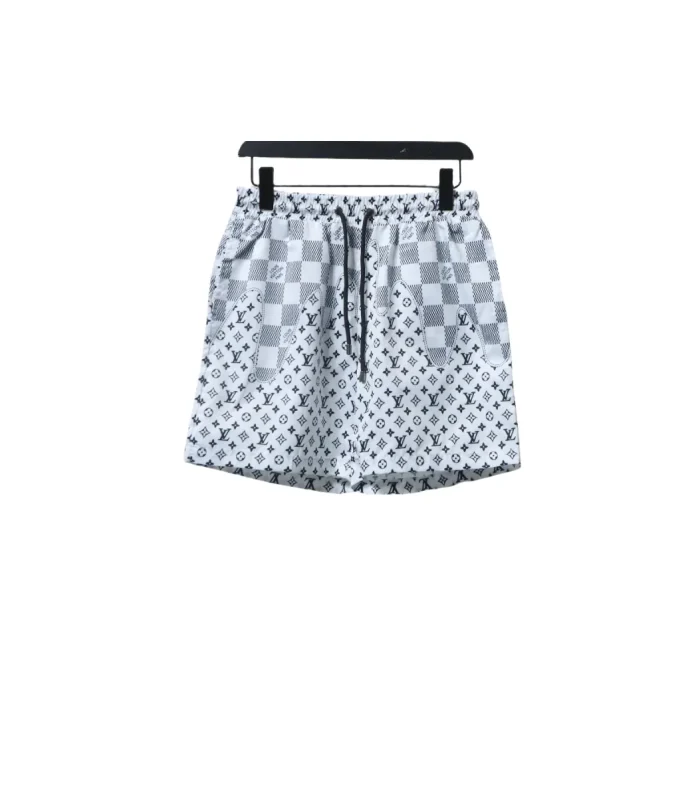 LV Checkerboard Jacquard Panel Beach Shorts White
