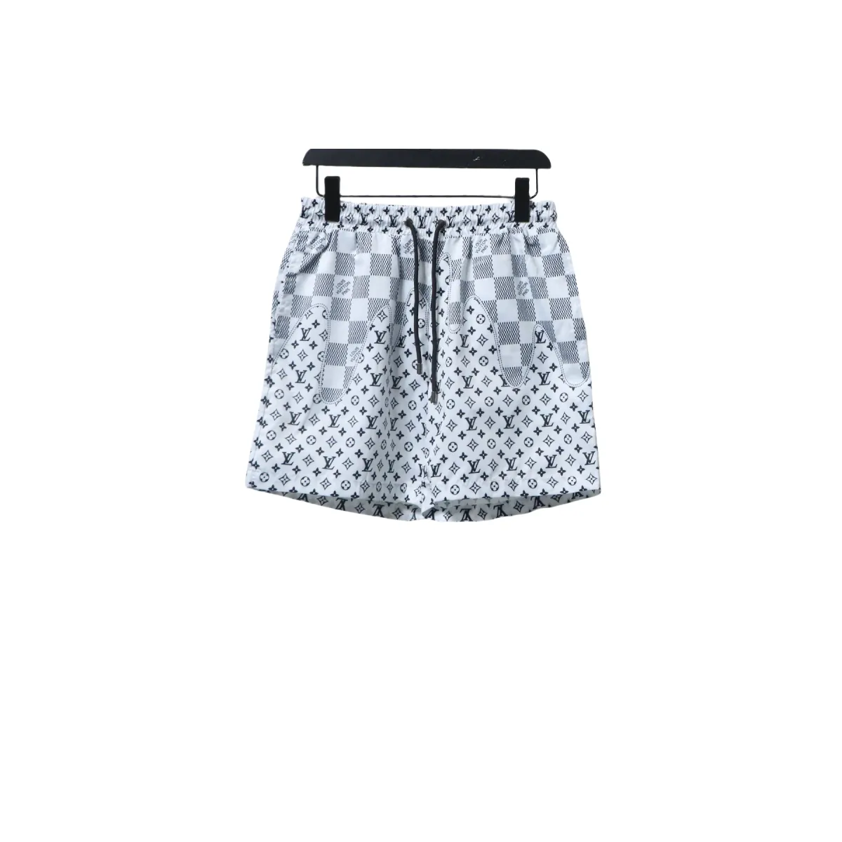 LV Checkerboard Jacquard Panel Beach Shorts White